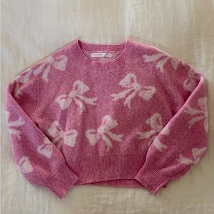 Altar'd State Pink and Cream Bow Cropped Sweater